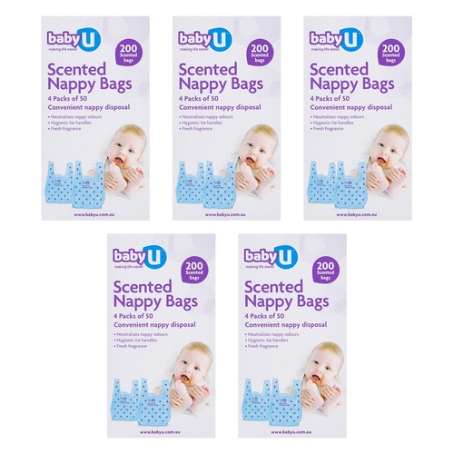 Baby U Scented Nappy Bags 200 Pack Bundle of 5