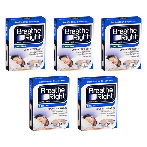 Breathe Right Nasal Strips Tan Regular 30 Pack Bundle of 5