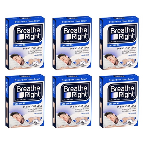 Breathe Right Nasal Strips Tan Regular 30 Pack Bundle of 6