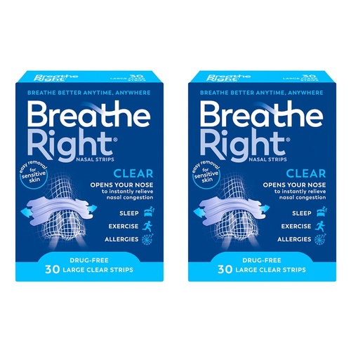 Breathe Right Nasal Strips Clear Large 30 Pack Bundle of 2