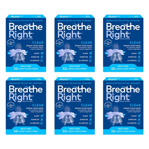Breathe Right Nasal Strips Clear Large 30 Pack Bundle of 6