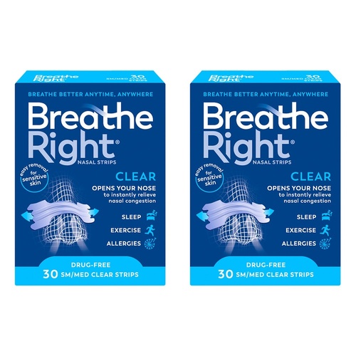 Breathe Right Nasal Strips Clear Regular 30 Pack Bundle of 2
