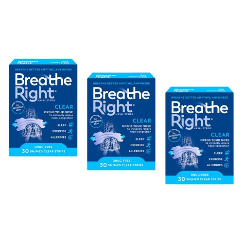 Breathe Right Nasal Strips Clear Regular 30 Pack Bundle of 3
