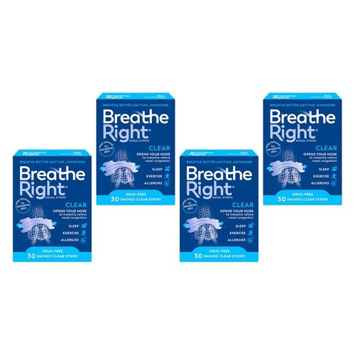 Breathe Right Nasal Strips Clear Regular 30 Pack Bundle of 4
