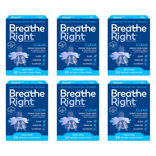 Breathe Right Nasal Strips Clear Regular 30 Pack Bundle of 6