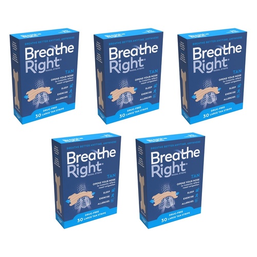 Breathe Right Nasal Original Strips 30 Pack Bundle of 5