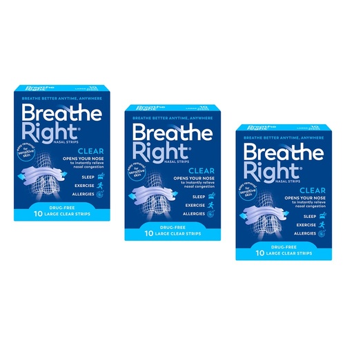 Breathe Right Nasal Strips Clear Large 10 Pack Bundle of 3