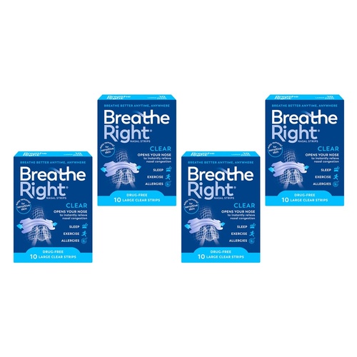 Breathe Right Nasal Strips Clear Large 10 Pack Bundle of 4