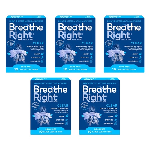 Breathe Right Nasal Strips Clear Large 10 Pack Bundle of 5