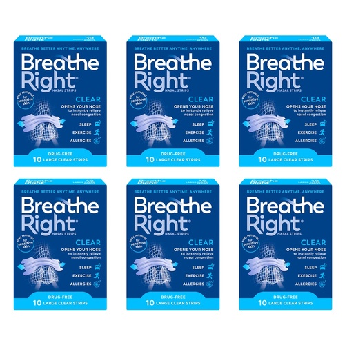 Breathe Right Nasal Strips Clear Large 10 Pack Bundle of 6