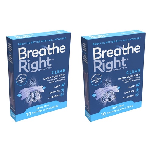 Breathe Right Nasal Strips Clear Regular 10 Pack Bundle of 2
