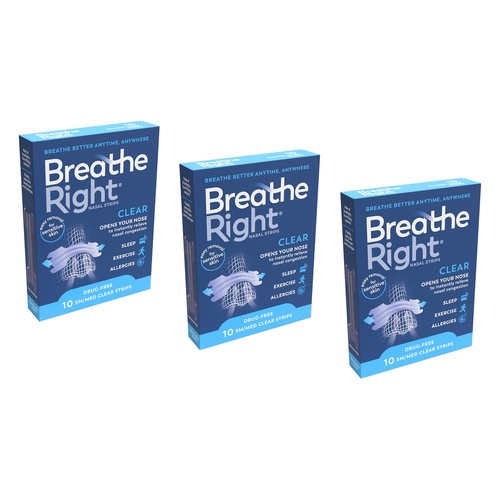 Breathe Right Nasal Strips Clear Regular 10 Pack Bundle of 3