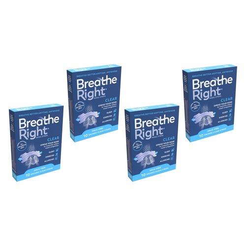 Breathe Right Nasal Strips Clear Regular 10 Pack Bundle of 4