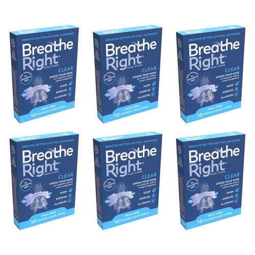 Breathe Right Nasal Strips Clear Regular 10 Pack Bundle of 6