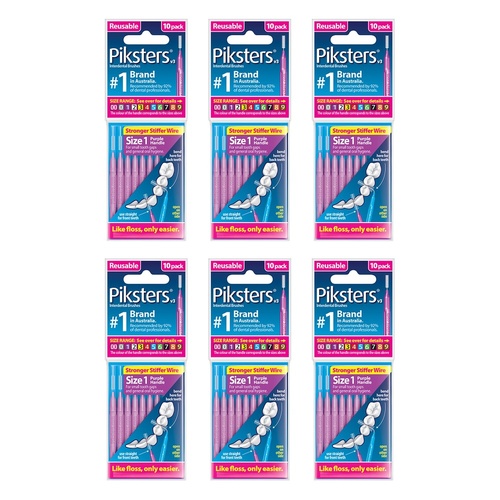Piksters Interdental Brush Purple Size 1 10 Pack Bundle of 6