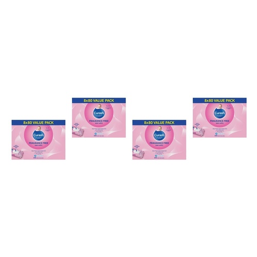 Curash Fragrance Free Baby Wipes 8 x 80 Pack Bundle of 4