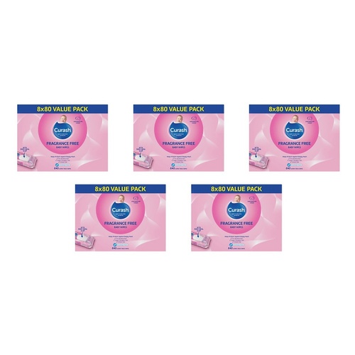 Curash Fragrance Free Baby Wipes 8 x 80 Pack Bundle of 5
