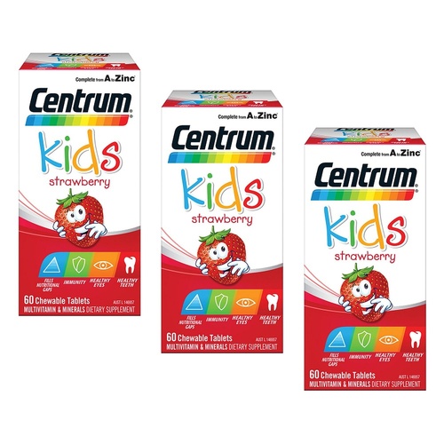 Centrum Kids Multivitamin Strawberry 60 Chewable Tablets Pack of 3