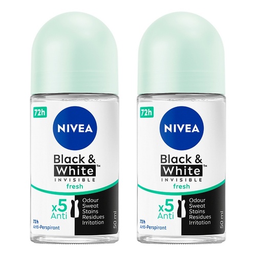 NIVEA Black & White Invisible Fresh 72H Anti-Perspirant 50mL Pack of 2