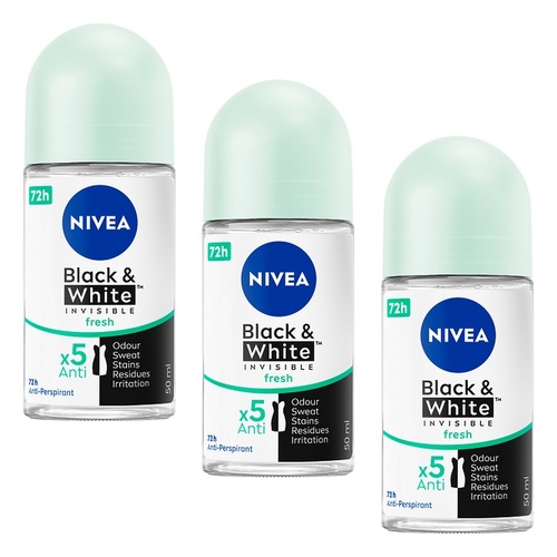 NIVEA Black & White Invisible Fresh 72H Anti-Perspirant 50mL Pack of 3