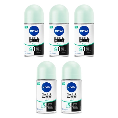 NIVEA Black & White Invisible Fresh 72H Anti-Perspirant 50mL Pack of 5