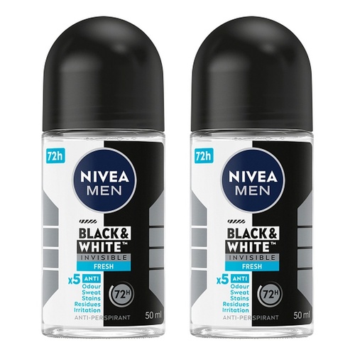 NIVEA MEN Black & White Invisible Fresh 72H Anti-Perspirant 50mL Pack of 2
