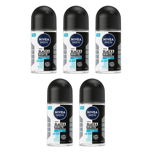 NIVEA MEN Black & White Invisible Fresh 72H Anti-Perspirant 50mL Pack of 5
