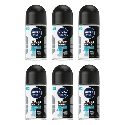 NIVEA MEN Black & White Invisible Fresh 72H Anti-Perspirant 50mL Pack of 6