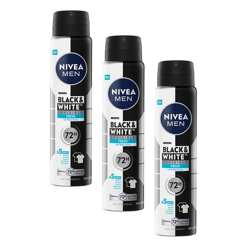 Nivea Men Black & White Fresh 72H Anti-Perspirant 250mL Pack of 3