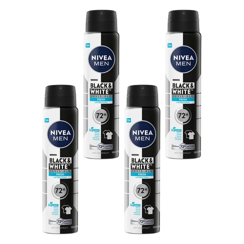 Nivea Men Black & White Fresh 72H Anti-Perspirant 250mL Pack of 4