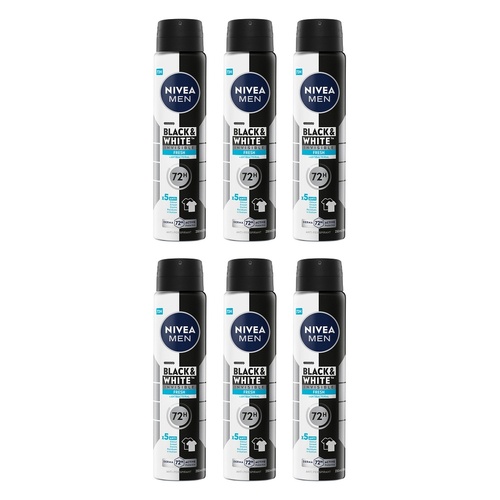 Nivea Men Black & White Fresh 72H Anti-Perspirant 250mL Pack of 6