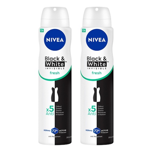 NIVEA Black & White Invisible Fresh 72H Anti-Perspirant 250mL Pack of 2