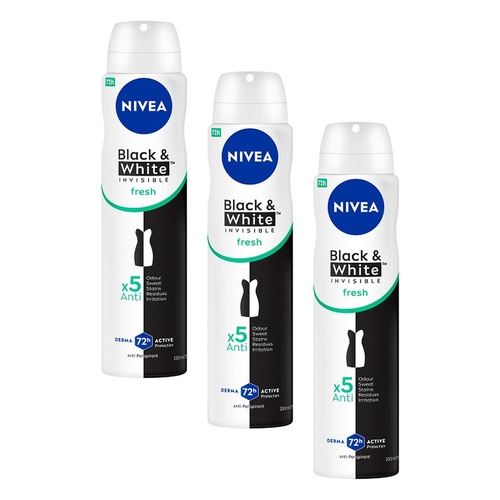NIVEA Black & White Invisible Fresh 72H Anti-Perspirant 250mL Pack of 3