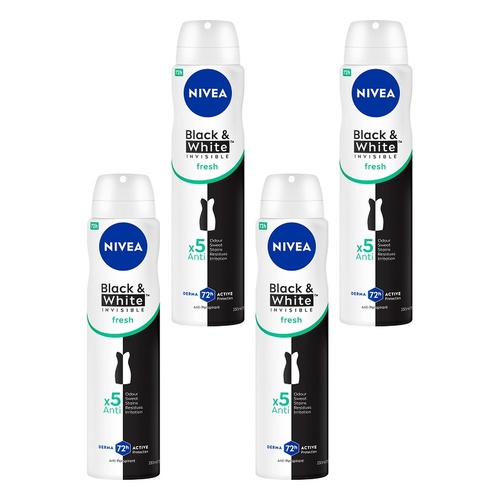 NIVEA Black & White Invisible Fresh 72H Anti-Perspirant 250mL Pack of 4