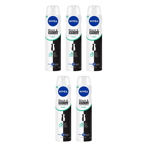 NIVEA Black & White Invisible Fresh 72H Anti-Perspirant 250mL Pack of 5