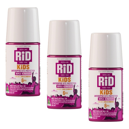RID KiDS Antiseptic Bite Protection Roll-On 50mL Pack of 3