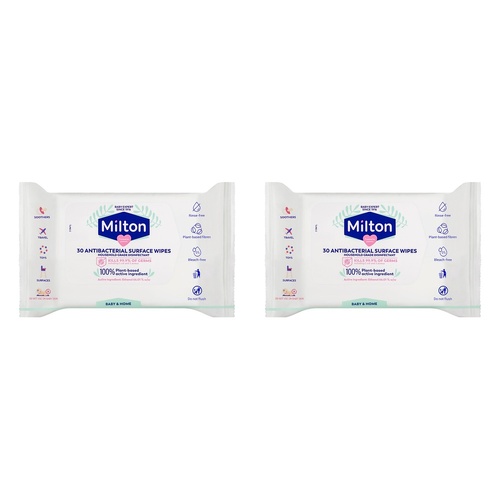 Milton Antibacterial Surface Wipes, Rinse-Free, 30 Pack x 7 Bundle of 2