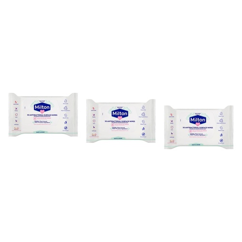 Milton Antibacterial Surface Wipes, Rinse-Free, 30 Pack x 7 Bundle of 3