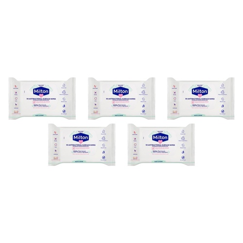 Milton Antibacterial Surface Wipes, Rinse-Free, 30 Pack x 7 Bundle of 5