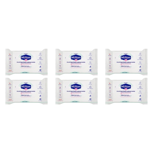 Milton Antibacterial Surface Wipes, Rinse-Free, 30 Pack x 7 Bundle of 6