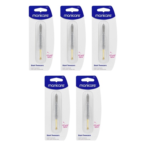 Manicare Slant Tweezers Gold Tipped x 3 Bundle of 5