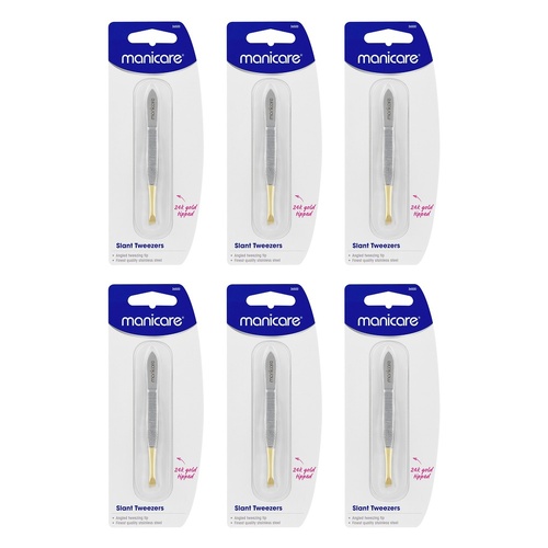 Manicare Slant Tweezers Gold Tipped x 3 Bundle of 6