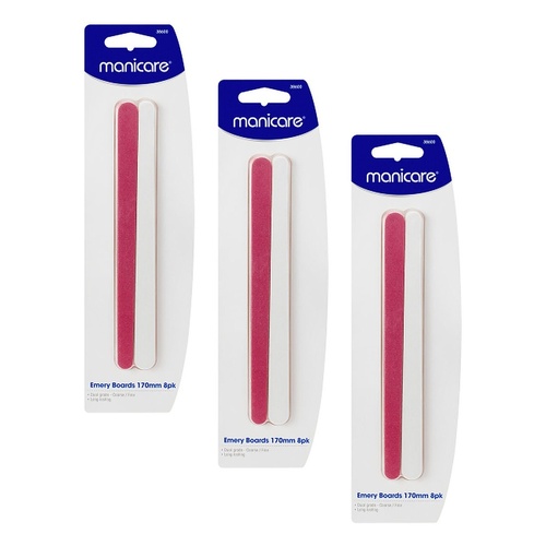 Manicare Emery Boards Coarse/Fine Red 170mm 8 Pack x 3 Bundle of 3