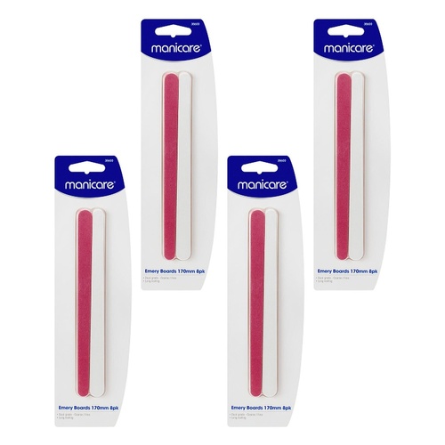 Manicare Emery Boards Coarse/Fine Red 170mm 8 Pack x 3 Bundle of 4