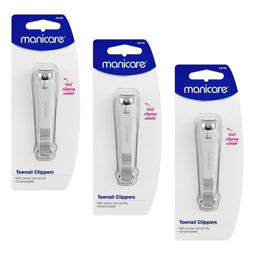 Manicare Toenail Clippers With Catcher and Nail File x 3 Bundle of 3