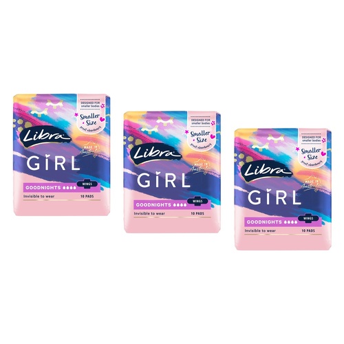 Libra Girl Goodnights Pads with Wings 10 Pack Bundle of 3