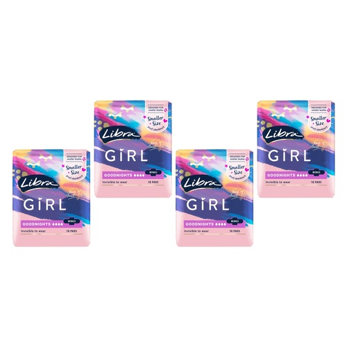Libra Girl Goodnights Pads with Wings 10 Pack Bundle of 4