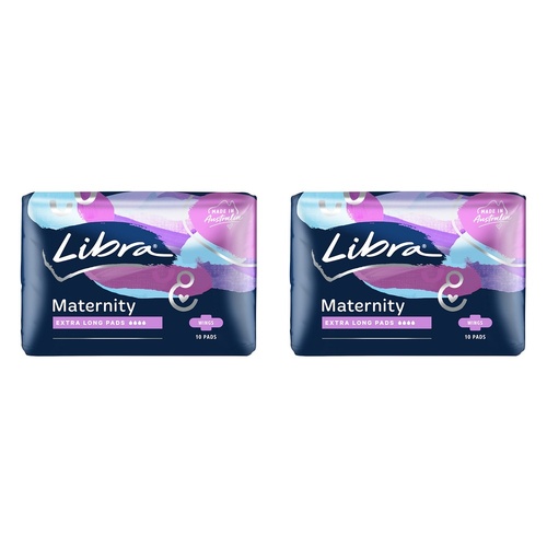 Libra Maternity Extra Long Pads with Wings 10 Pack x 6 Bundle of 2