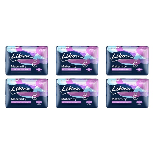 Libra Maternity Extra Long Pads with Wings 10 Pack x 6 Bundle of 6