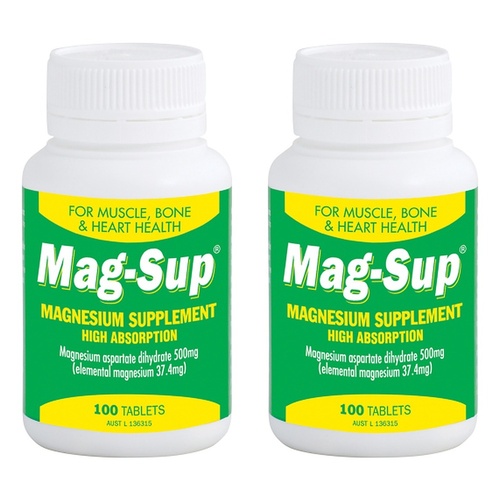 Mag-Sup Magnesium Supplement High Absorption 100 Tablets Pack of 2